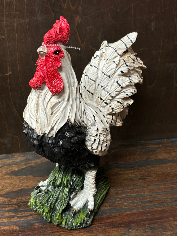 9" POLYRESIN WHITE ROOSTER