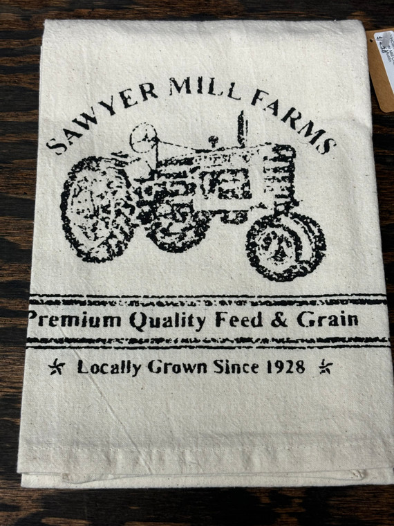 Sawyer Mill Charcoal Tractor Muslin Unbleached Natural Tea Towel 19x28