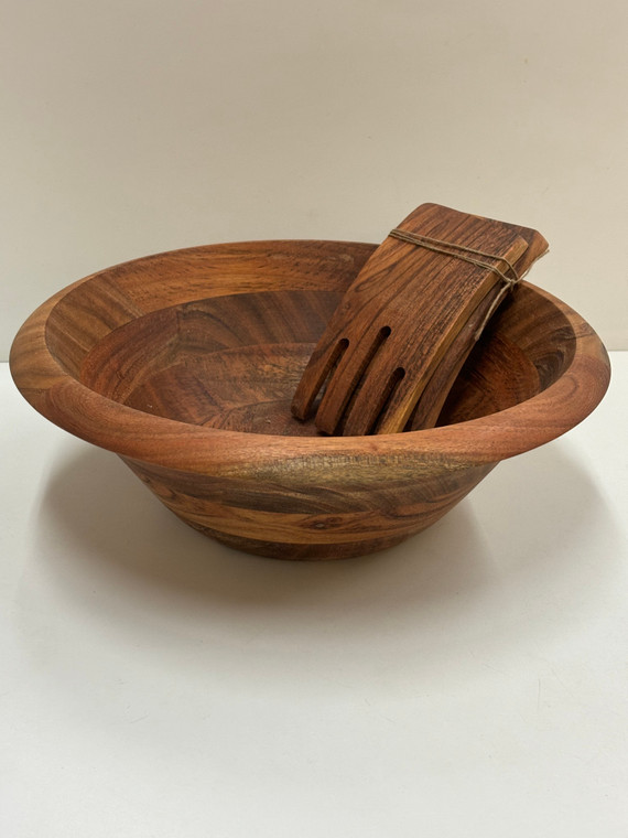 Acacia Wood Bowl & Mixer Set 11"