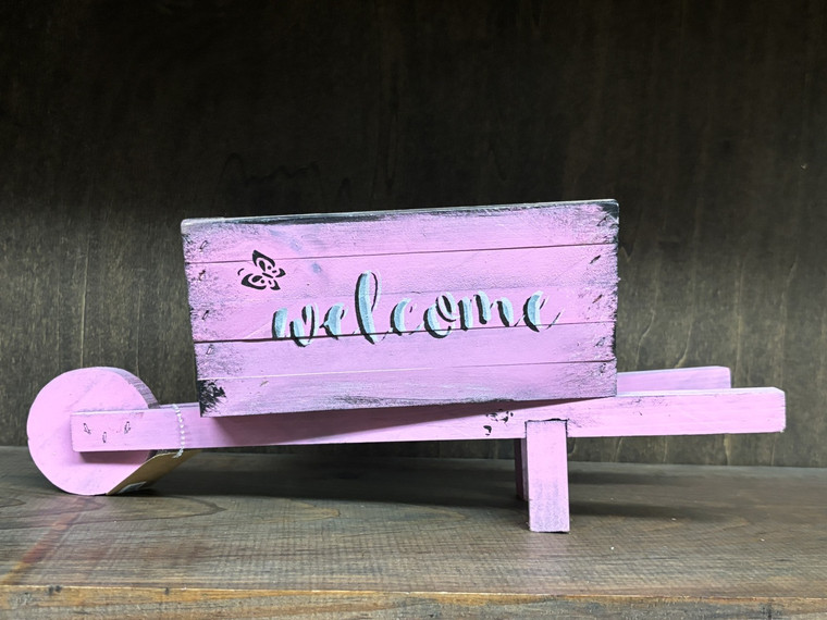 MINI WOOD WHEELBARROW 15" LONG_PINK