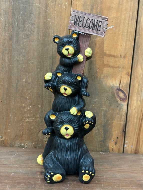 3 Stacked Poly Black Bears 10"