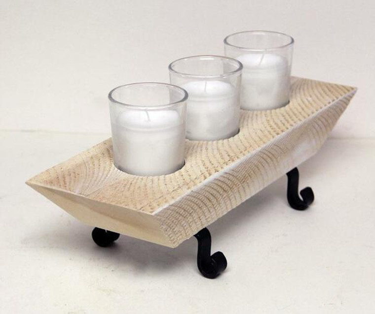 3 CANDLE HOLDER W/ LEG-WHITE