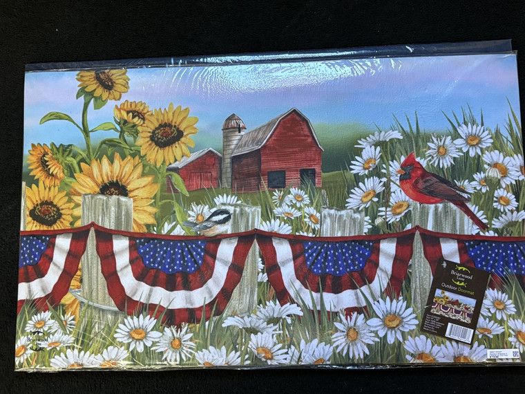 RED BARN W/LOWERS & CARDINAL_BRI THIN FLOOR MAT 30"X18"