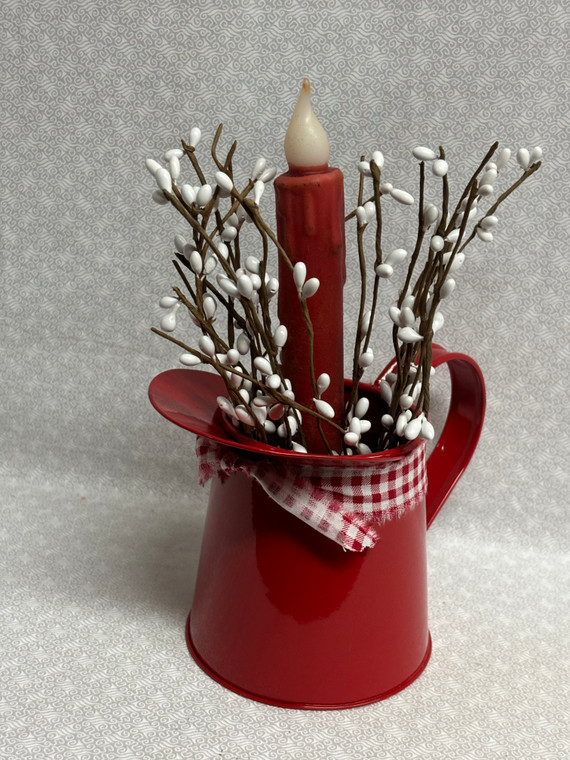 RED PITCHER W/BERRIES, RIBBON, & CANDLE