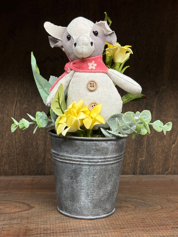 DECO IN TIN POT-FLOWERS + COW