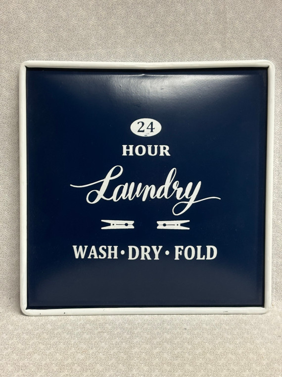 TIN LAUNDRY SIGN BLUE 9 SQ