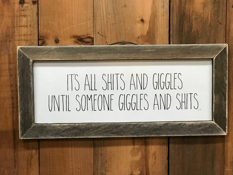 IT'S ALL SHIT & GIGGLES - 20x8 - STAINED FRAME