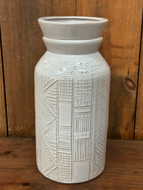 Ceramic Wide-mouth Vase, White, 10"