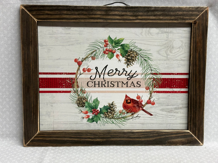 MERRY CHRISTMAS CARDINAL WREATH - 16x12