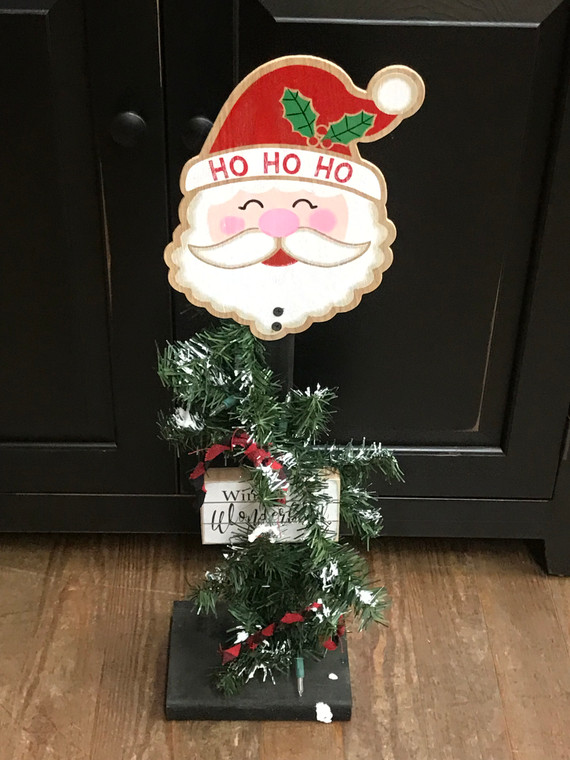LIGHTED SANTA ON WOOD BASE