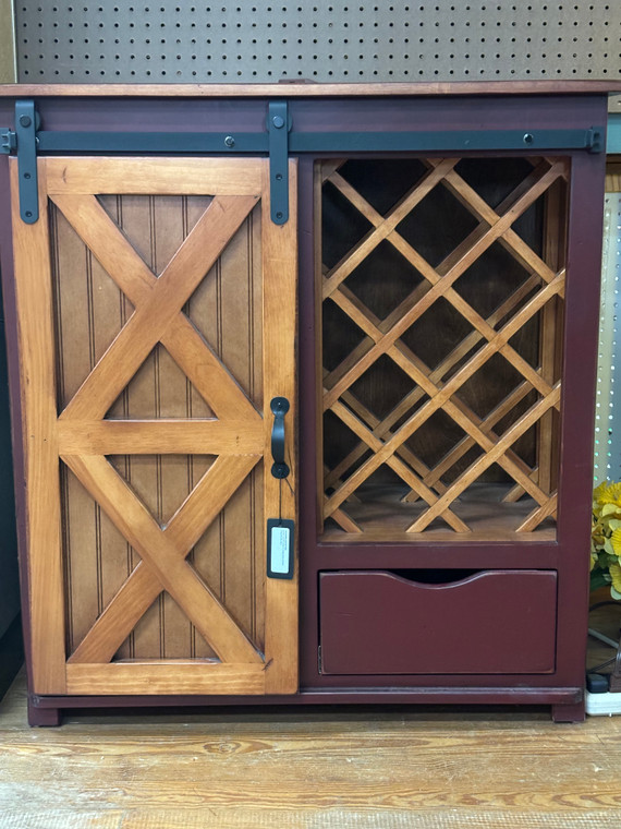 BARN DOOR WINE CUPBOARD-HONEY PINE/BARN RED