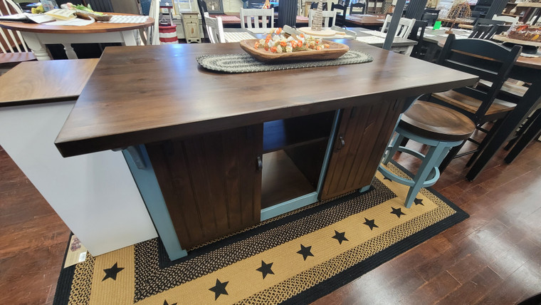 BARN DR KITCH ISLD W/DBL PULL RECY BINS-MOCHA/SKY DISTRESS