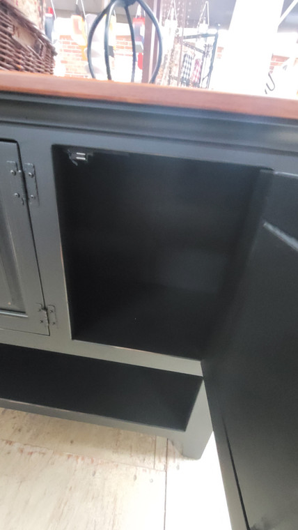 3 DOOR HALL CABINET W/WOOD - OPEN-CHERRY/BLACK
