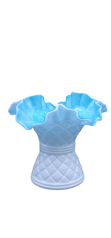 Kanawha Blue Overlay Diamond Ruffle Vase