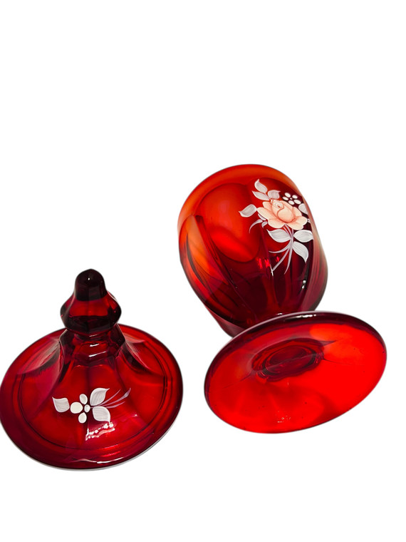 Westmoreland Ruby Red Candy Jar 8" Hand Painted