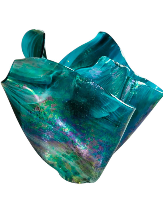 Aqua Green Irridecent Handkerchief Vase