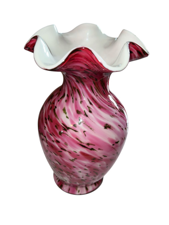 Pink Murrhina Rose & Green Fenton Vase Signed Frank Fenton