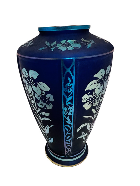 1996 Sand Carved Fenton Favrene 7 1/2" Cut Back Vase #1205/1250 Designed by Martha Reynolds