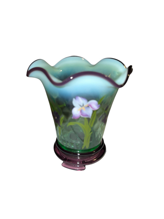 2003 IRIS Fenton Designer Showcase Series Vase Hand Painted (2 piece) with Stand