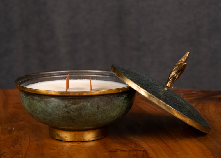 Green & Gold Covered Dish Velvet Noir Candle