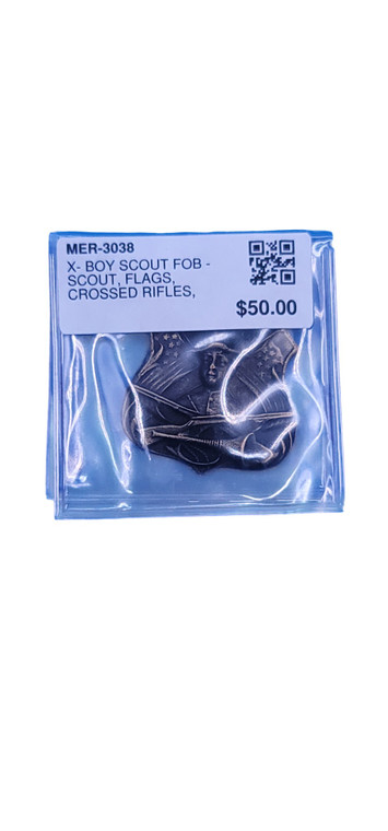 X- BOY SCOUT FOB - SCOUT, FLAGS, CROSSED RIFLES, BUGLE
