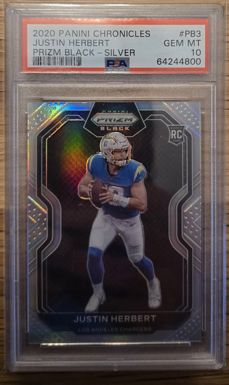 2020 CHRONICLES PRIZM BLACK SILVER JUSTIN HERBERT RC PSA 10