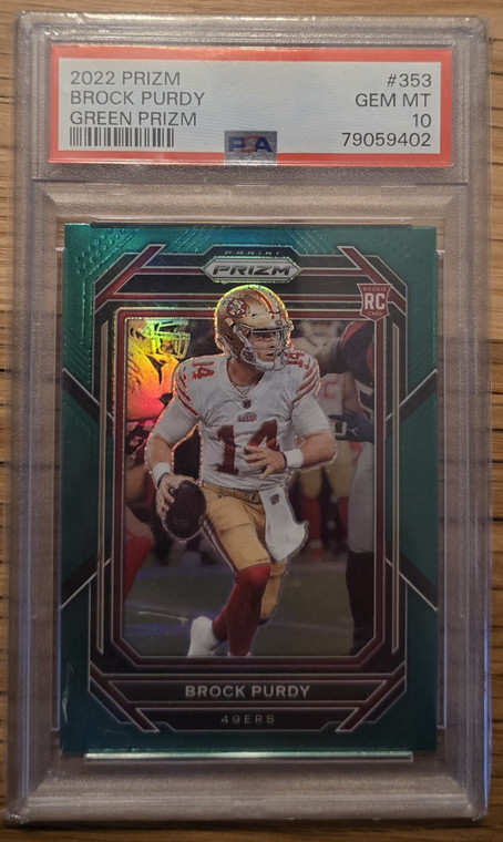 2022 PRIZM GREEN BROCK PURDY RC PSA 10