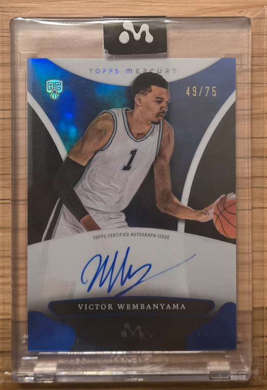 2023-24 TOPPS MERCURY VICTOR WEMBANYAMA BLUE REFRACTOR AUTO /75