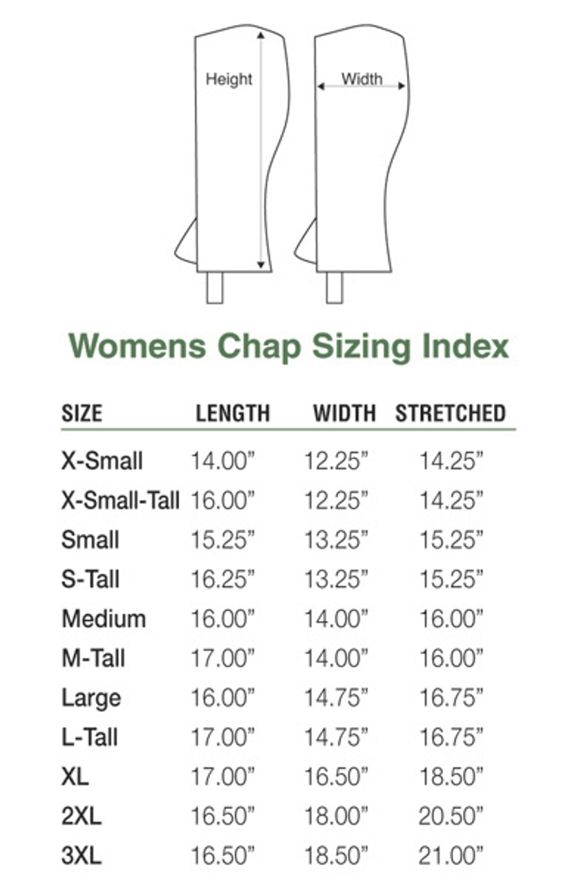 Half Chap Size Chart