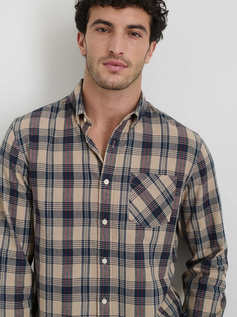 Alex Mill long sleeve Mill shirt in cotton madras plaid.