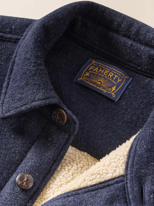 Faherty Range fleece lined cpo in wool blend. Rugged overshirt.