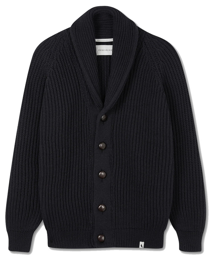 Peregrine Wilkinson Cardigan in 100% merino wool. Made in Britain.