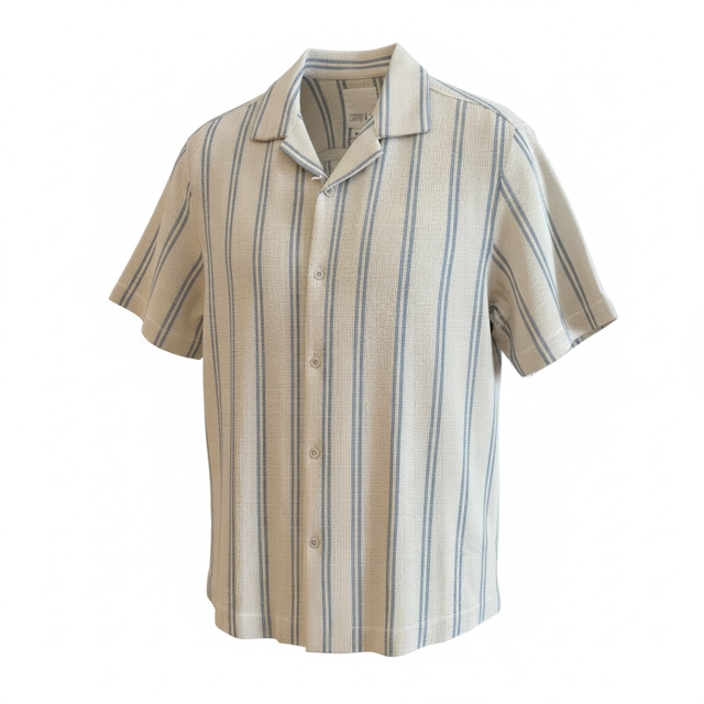 Camp & Co Bermuda camp shirt in a striped fabric.