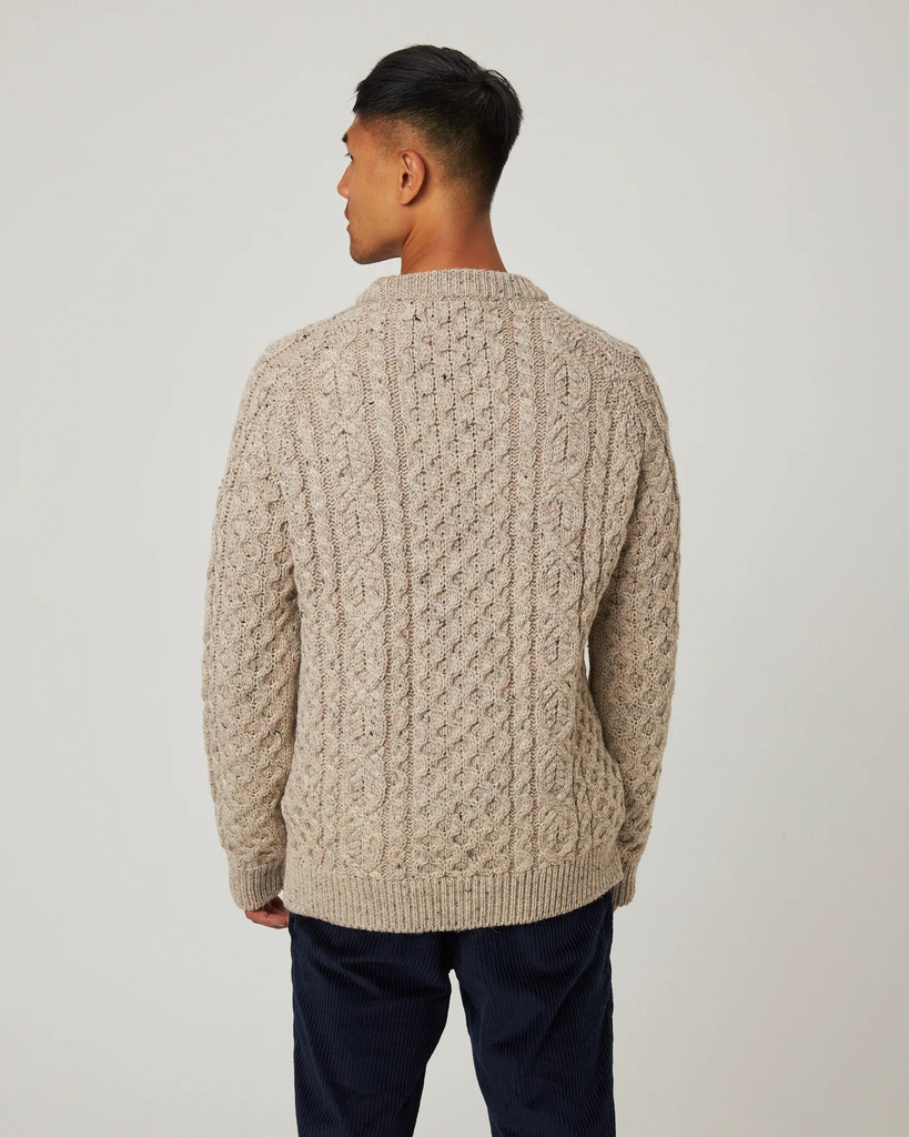 Peregrine Hudson Aran cabled crewneck sweater in merino wool.