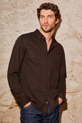 The Vincent men’s tech pique shirt front view by Rails in espresso.