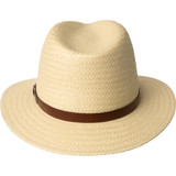 Bailey 1922 Azure Sun Fedora in Tan: a water-repellent paper straw hat with a low pinch crown and leather band.