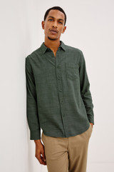 Shop the men's Rails Wyatt Shirt in Pine Etch, a Southern California-inspired button-down. Crafted from 100% breathable, textured cotton slub, it features a relaxed fit, single chest pocket, and point collar. Perfect for effortless, smart-casual everyday wear.