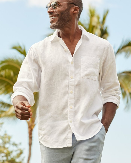 Tommy Bahama long sleeve Seaglass Breezer solid linen shirt.