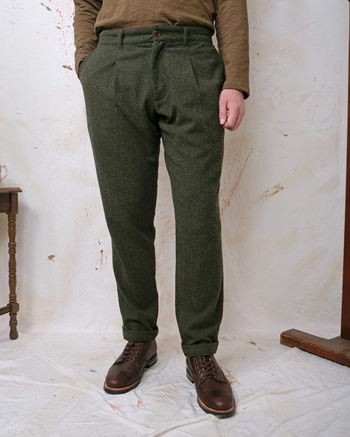 Outclass washable wool pleated trouser.