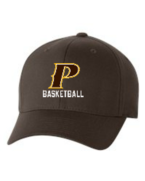 Adult Flex-Fit Baseball Cap - "P Basketball" (colors: Brown, White, Dark Grey)