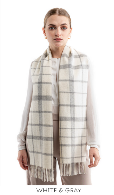 Undyed Plaid Alpaca Scarf