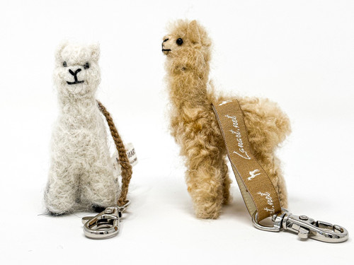 Handmade Wool Felt Alpaca Face Bag Charm, Keychain, White