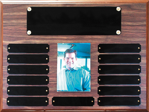 12" x 16" (13 Plate) Walnut Finish Perpetual Plaque with Picture Holder