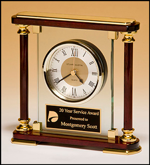 Glass and Rosewood Piano Finish Clock with Gold Metal Accents