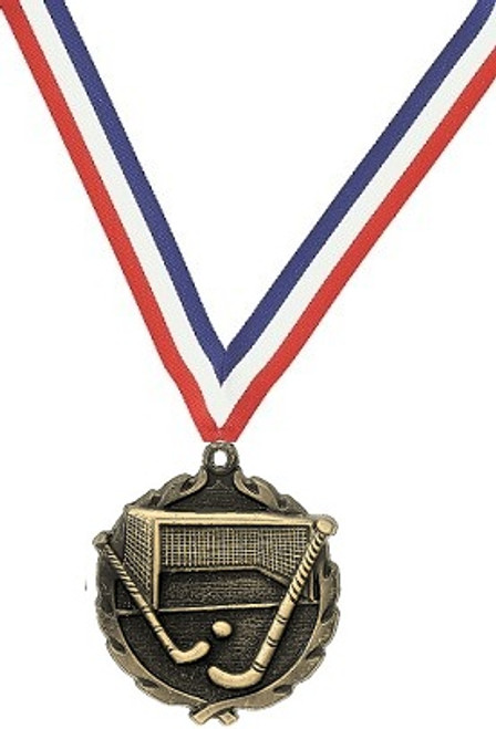 Field Hockey Medal with Red, White & Blue Ribbon