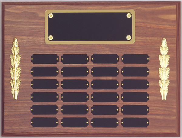 12" x 16" (24 Plate) Walnut Finish Perpetual Plaque with Plate Border & Decorations