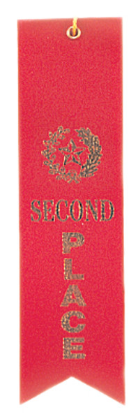 2nd Place Red Carded Ribbon with String 2 X 8