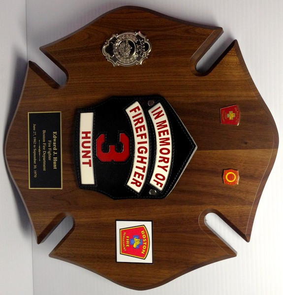 Solid Walnut Maltese Cross Plaque for Fire Department 14" x 14"