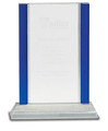 Crystal Blue Edge Rectangle on a Crystal Base with Sandblasted Engraving 8.5" Tall