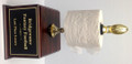 Fantasy Football: Gold Football with Wooden Toilet Paper Holder on Cherrywood Base 15.25" Tall 